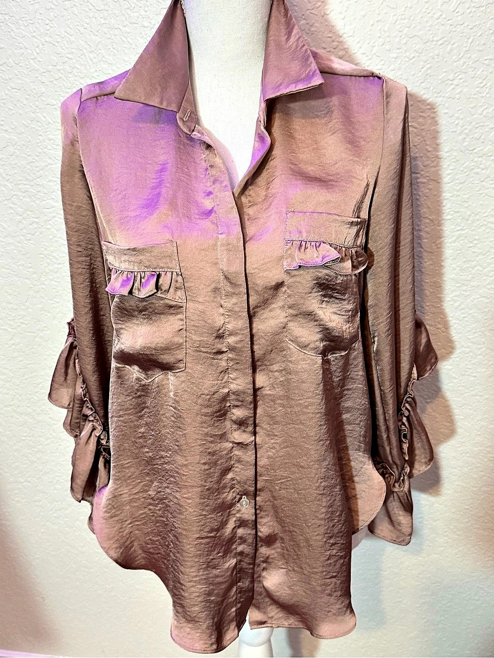 Misa Ruffle Sleeve Blouse in Pink Size XS (B6)